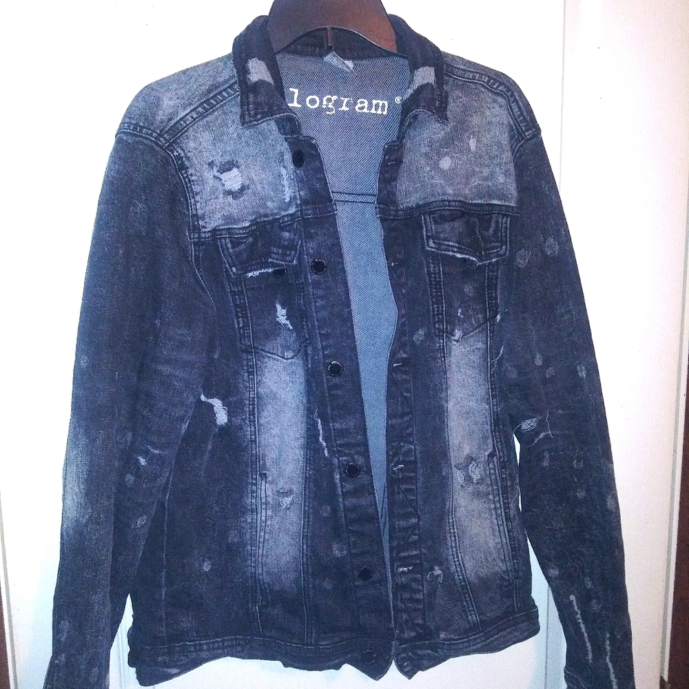 Kilogram distressed mens black denim jacket